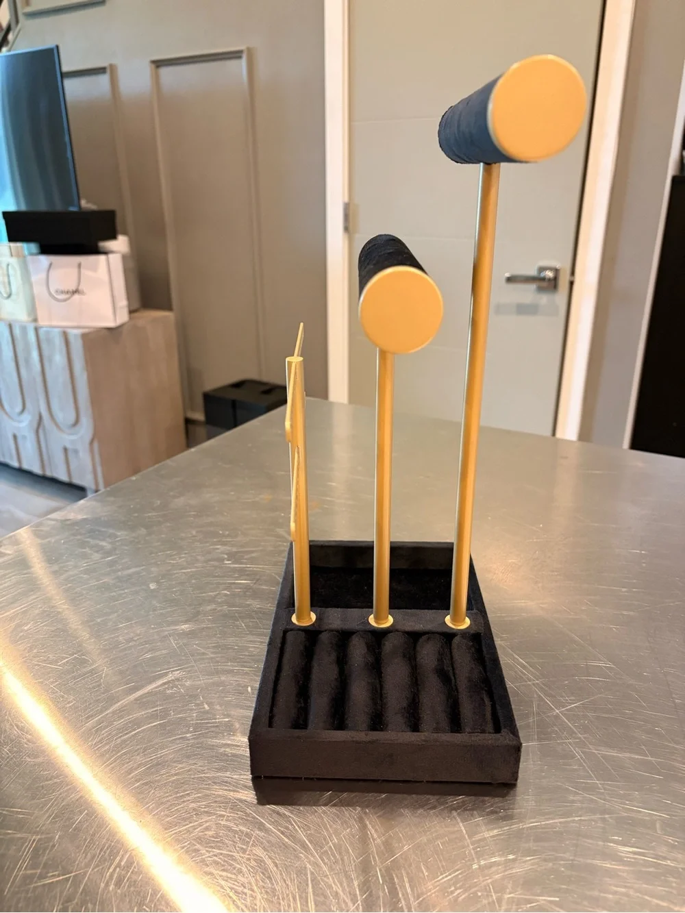 Black Velvet & Gold Jewelry Display Stand Organizer